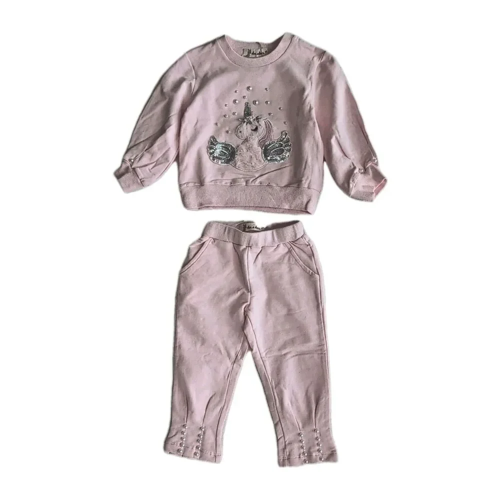 Pink Sequin Unicorn Sweatsuit Set - Pearl Embellished Balletcore Coquette Jogger